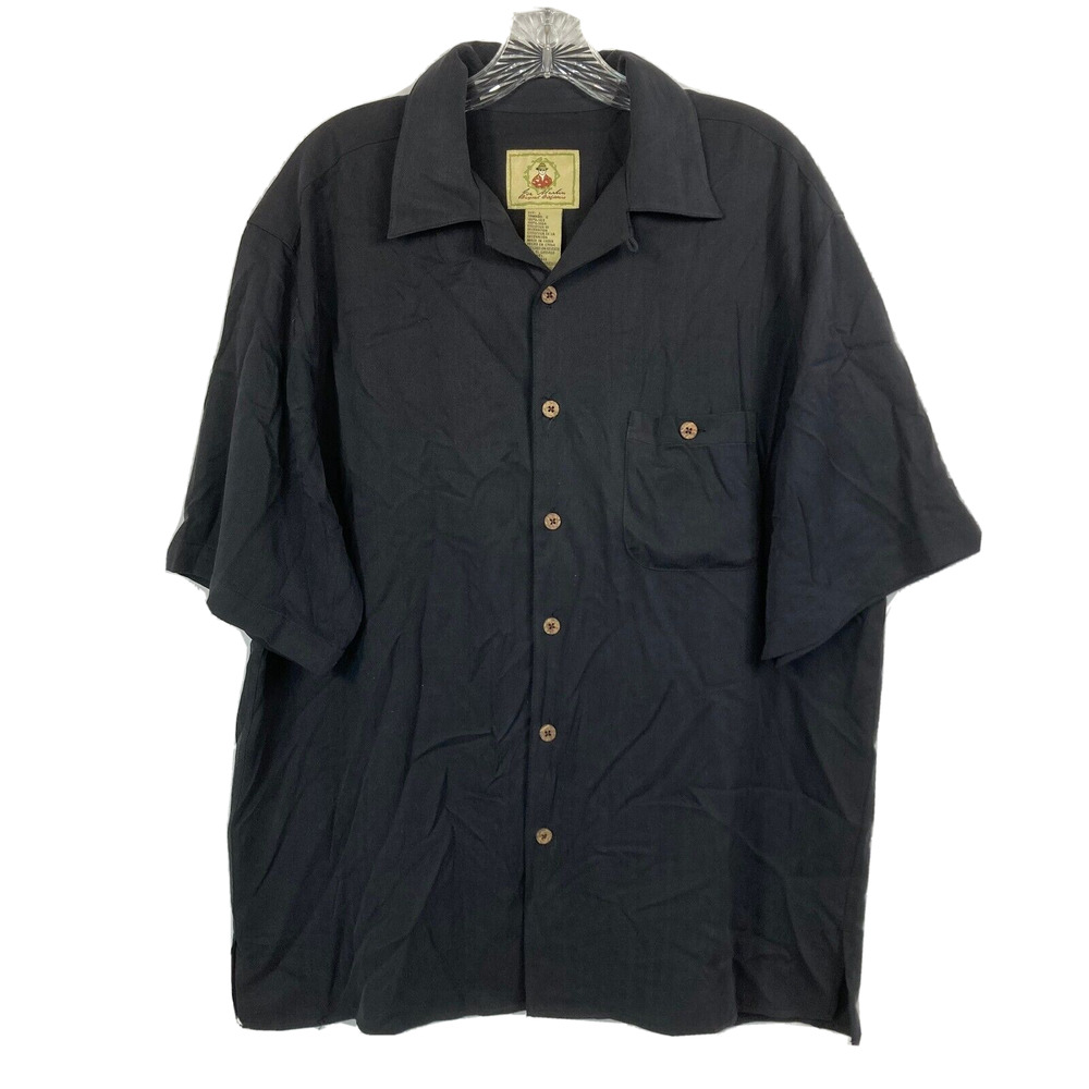 Joe‎ Marlin Shirt Mens Sz L Black 100% Silk Embroidered Parrot Palm Tree Logo
